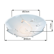 Stropní svítidlo, nikl matný, sklo bílé, K5 křišťály průhledné, Ø40cm, V:11cm, bez žárovek 3xE27, max. ILLU 40W 230V.
