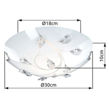 Stropní svítidlo, nikl matný, sklo bílé, K5 křišťály průhledné, Ø30cm, V:10cm, bez žárovek 2xE27, max. ILLU 40W 230V.