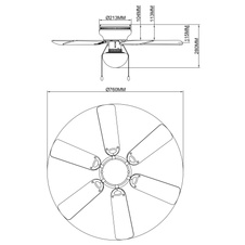 Stropní ventilátor, nikl matný, 3 rychlosti, 2 směry otáčení, tahový vypínač, Ø76cm, V:28cm, bez žárovky 1xE27, max. 60W 230V.