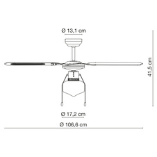 Stropní ventilátor, stará mosaz, 3 rychlosti, 2 směry otáčení, tahový vypínač, motor 50W, Ø:107cm, V:42cm, bez žárovky 1xE27, max. 60W 230V.