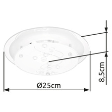 Stropní svítidlo, kov chrom, satinované sklo, Dekorativní kamínky, zrcadlový okraj, Ø25cm, V:9cm, bez žárovky 1xE27, max. ILLU 60W 230V.