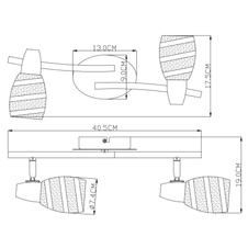 Nástěnné svítidlo, chrom, satinované sklo, DxŠxV: 41x9x19cm, bez žárovek 2xE14, max. 40W 230V.