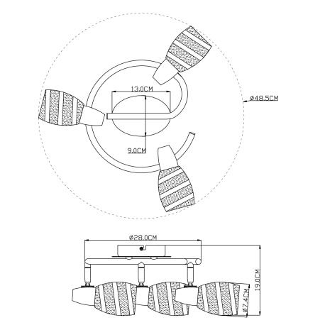 Stropní svítidlo, chrom, satinované sklo, Ø28cm, V:19cm, bez žárovek 3xE14, max. 40W 230V.