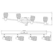 Stropní svítidlo, chrom, satinované sklo, DxV: 81x19cm, bez žárovek 4xE14, max. 40W 230V.