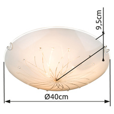 Stropní svítidlo, kov bílý, chrom, satinované sklo, dekorační kamínky, průhledné ozdobné linky, Ø40cm, V:8cm, bez žárovek 3xE27, max. 60W 230V ILLU.