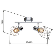 Nástěnné svítidlo, chrom, DxV: 26x15cm, bez žárovek 2xE14, max. 40W 230V.