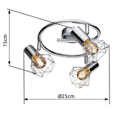 Stropní svítidlo, chrom, Ø25cm, V:15cm, bez žárovek 3xE14, max. 40W 230V.