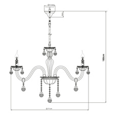 Závěsné svítidlo, bílé, sklo, K5 křišťály, Ø71cm, V:180cm, bez žárovek 10xE14, max. 40W 230V.