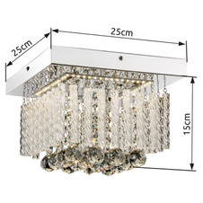 Stropní svítidlo, chrom, skleněné tyčinky, křišťály, DxŠxV: 25x25x15cm, včetně 1xLED 40V 12W, 1200lm, 4000K.