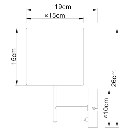 Nástěnné svítidlo, kov nikl matný, plast, textil stříbrný, vypínač, ŠxV: 15x26cm, H:19cm, bez žárovky 1xE14, max. 40W 230V.