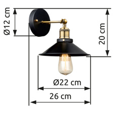 Nástěnné svítidlo, černé, stará mosaz, ŠxV: 22x20cm, H:26cm, bez žárovky 1xE27, max. 60W 230V.