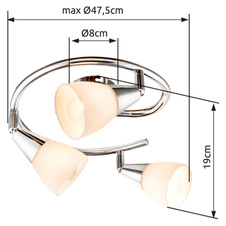 Stropní svítidlo, chrom, sklo bílé, Ø25cm, V:15cm, bez žárovek 3xE14, max. 40W 230V.