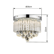 Stropní svítidlo, chrom, akrylové křišťály průhledné, Ø28cm, V:22cm, včetně 1xLED 12W 230V, 1000lm, 4000K.