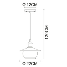 Závěsné svítidlo, kov bronzové barvy, sklo, Ø22cm, V 120cm, bez žárovky 1xE27, max. 60W 230V.