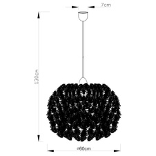 Závěsné svítidlo, plast bílý, textil bílý, stínidlo s bílým peřím, včetně zavěšení, Ø60cm, V:130cm, bez žárovky 1xE27, max. 40W 230V.