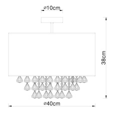 Stropní svítidlo, kov nikl matný, textil zlatý, akrylové křišťály průhledné, Ø40cm, V:38cm, bez žárovky 1xE27, max. 60W 230V.