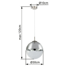 Závěsné svítidlo, kov nikl matný, sklo průhledné chrom, Ø30cm, V:120cm, bez žárovky 1xE27, max. 40W 230V.