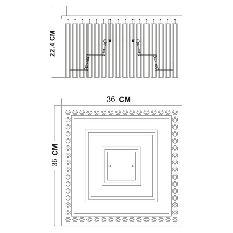 Stropní svítidlo, chrom, akryl, skleněné tyčinky čiré, sklo čiré, DxŠxV: 36x36x22cm, včetně 1xLED 21W 230V, 1860lm, 4000K.