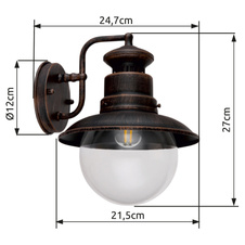 Venkovní svítidlo, ocel, barva imitující rez, sklo průhledné, směrem dolů, IP44, ŠxV: 22x27cm, H:25cm, bez žárovky 1xE27, max. 60W 230V