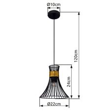Závěsné svítidlo, kov černý, kovové tyče černé a zlaté, Ø22cm, V:120cm, bez žárovky 1xE27, max. 60W 230V