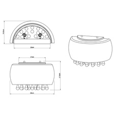 Nástěnné svítidlo, chrom, sklo kouřové, skleněné křišťály průhledné, ŠxV: 28x18cm, H: 15cm, bez žárovek 2xG9, max. 28W 230V