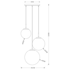 Závěsné svítidlo, kov hnědý, sklo amber, 3 koule Ø20 - 25 - 30 cm, Ø51cm, V:120cm, bez žárovek 3xE27, max. 40W 230V