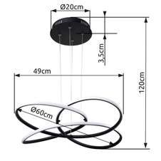Závěsné svítidlo, kov černý, plast bílý, Ø60cm, V:120cm, včetně 1xLED 30W 230V, 1370lm, 3000K