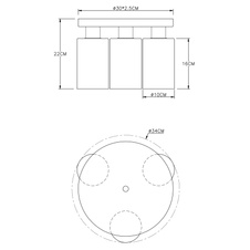 Stropní svítidlo, kov černý, kouřové sklo, Ø34cm, V:22cm, bez žárovek 3xE27, max. 60W 230V