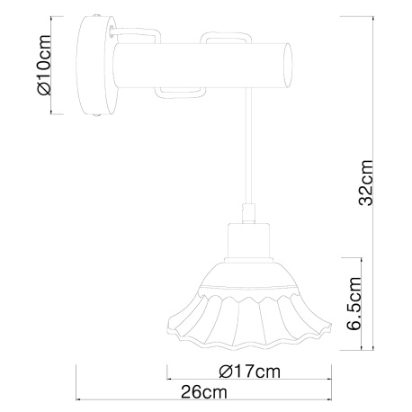 Nástěnné svítidlo, kov bílý a černý, dřevo bílé, keramika bílá a černá, ŠxV: 17x32cm, H:26cm, bez žárovky 1xE27, max. 40W 230V