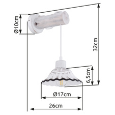Nástěnné svítidlo, kov bílý a černý, dřevo bílé, keramika bílá a černá, ŠxV: 17x32cm, H:26cm, bez žárovky 1xE27, max. 40W 230V