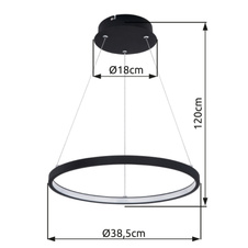 Závěsné svítidlo, kov černý matný, plast bílý, Ø39cm, V:120cm, včetně 1xLED 19W 230V, zdroj 2600lm, výstup 900lm, 3000K