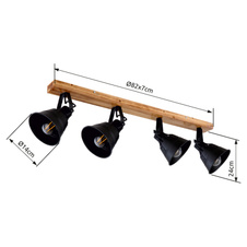 Stropní svítidlo, dřevo dub, kov černý, uvnitř zlatý patinovaný, LxV: 82x24cm, H:18cm, bez žárovek 4xE27, max. 60W 230V