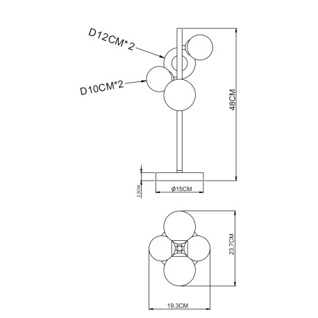 Stolní lampa, kov černý, kov mosaz, sklo jantarové, s vypínačem na kabelu, DxŠxV: 24x19x48cm, délka kabelu 2,4m, včetně 4xG9 LED 3,5W 230V, 350lm zdroj, 80lm výstup, 3000K