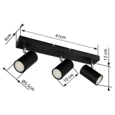 Stropní svítidlo, kov černý, chromový, DxŠxV: 41x6x12cm, bez žárovek 3xGU10, max. 35W 230V