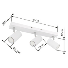 Stropní svítidlo, kov bílý, kov chromový, DxŠxV: 41x6x12cm, bez žárovek 3xGU10, max. 35W 230V
