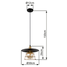 Závěsné svítidlo, kov černý, mosaz, kovové pletivo, černý PVC kabel, Ø30cm, V:150cm, bez žárovky 1xE27, max. 60W 230V