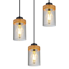 Závěsné svítidlo, kov černý, dřevo, kouřové sklo, Ø39cm, V:150cm, bez žárovek 3xE27, max. 40W 230V
