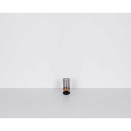 Závěsné svítidlo, kov černý, dřevo, kouřové sklo, Ø10cm, V:150cm, bez žárovky 1xE27, max. 40W 230V