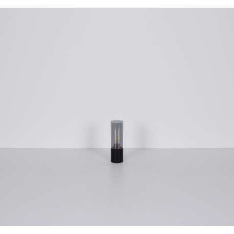 Stolní lampa, kov černý, kouřové sklo, textilní černý kabel, dotykový zapínač On/Off, Ø9cm, V:30cm, délka kabelu 1500cm, bez žárovky 1x E27, max. 25W 230V