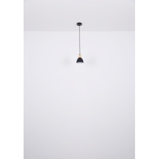 Závěsné svítidlo, kov černý a bílý, kov vzhled dřeva, černý PVC kabel, Ø:15cm, V:120cm, bez žárovky 1xE27, max. 40W 230V