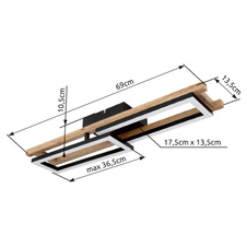 Stropní svítidlo, kov černý, MDF tmavě hnědý, plast bílý, otočné, DxŠxV: 69x37x11cm, včetně LED 20W 230V, 2100lm zdroj, 850lm výstup, 3000K