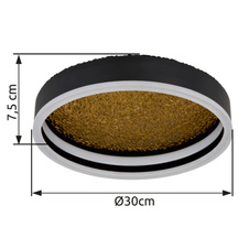 Stropní svítidlo, hliník černý, kov zlatý, akryl, Ø30cm, V:9cm, včetně LED 24W 230V, 2800lm zdroj, 700lm výstup, 3000K