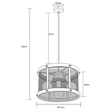 Závěsné svítidlo kov černý matný, dřevo tmavě hnědé, kabel textil černý, Ø:400mm, V:1200mm, bez žárovek 3x E27 40W 230V