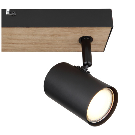 Nástěnné svítidlo kov černý matný, MDF, imitace tmavého dřeva, DxŠxV:260x60x135mm, bez žárovek 2xGU10 35W 230V