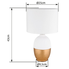 Stolní svítidlo keramické, černá,zlatá barva, textil černý, kabel PVC černý, kolébkový vypínač na kabelu, Ø:250mm, V:430mm, délka kabelu 1500mm, bez žárovky 1xE14 40W 230V