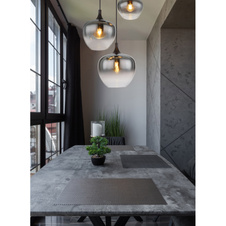 Závěsné svítidlo kov černý matný, kouřové sklo, kabel textil černý, Ø:480 mm, V:1200 mm, Ø:1x18, 1x24, 1x29cm, bez žárovek 3xE27 40W 230V