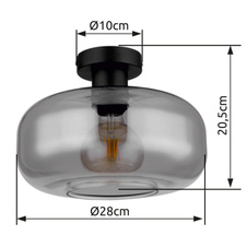 Stropní svítidlo kov černý matný, kouřové sklo, Ø:280mm, V:205mm, bez žárovky 1xE27 40W 230V