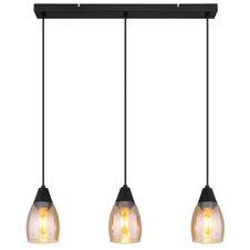 Závěsné svítidlo kov černý matný, sklo jantarové, kabel PVC černý, možnost nastavení výšky, DxŠxV:550x100x1200mm, bez žárovek 3x E27 15W 230V