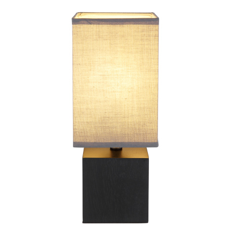 Stolní svítidlo dřevo černé, textil antracit, kabel PVC černý, kolébkový vypínač na kabelu, DxŠxV:120x120x300mm, délka kabelu 1500mm, bez žárovky 1xE27 7W 230V