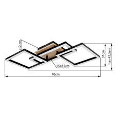 Stropní svítidlo kov černý matný, MDF, imitace tmavého dřeva, plast bílý, otočné, DxŠxV:700x310x120mm, včetně LED 24W 230V, 2750lm zdroj, 1450lm výstup, 3000K